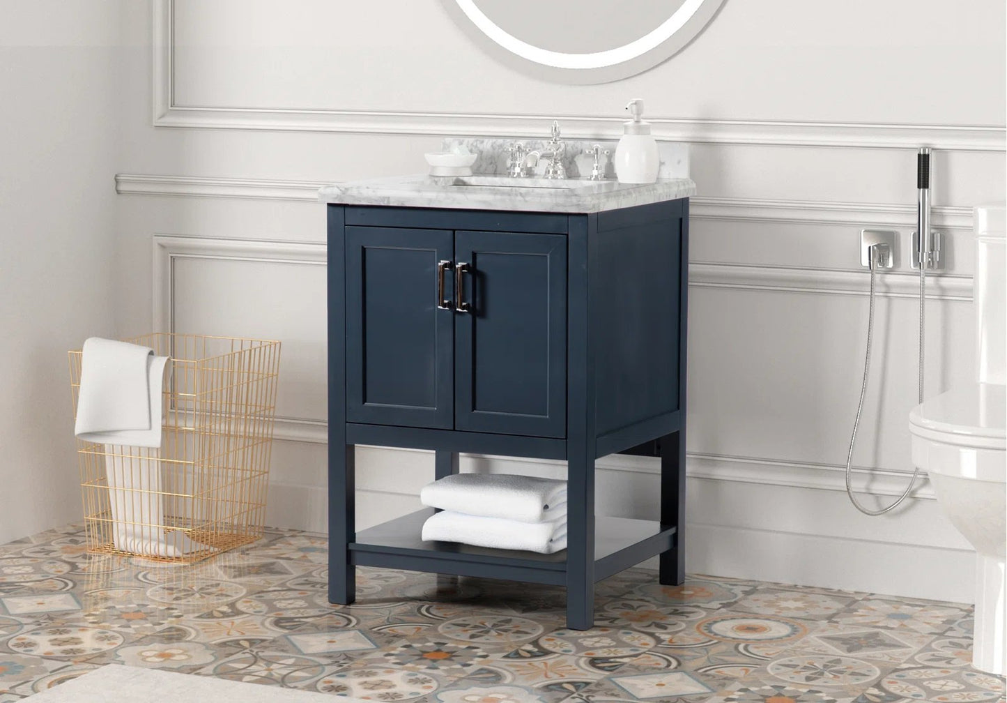 25" Single Sink Bathroom Vanity with Marble Top - Blue