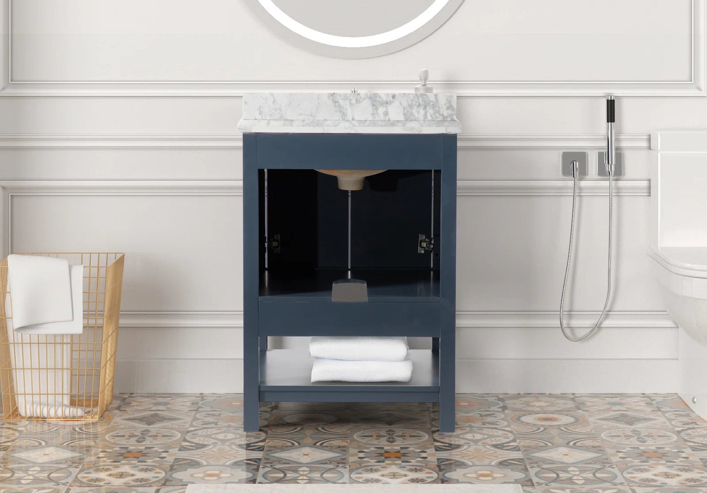 25" Single Sink Bathroom Vanity with Marble Top - Blue