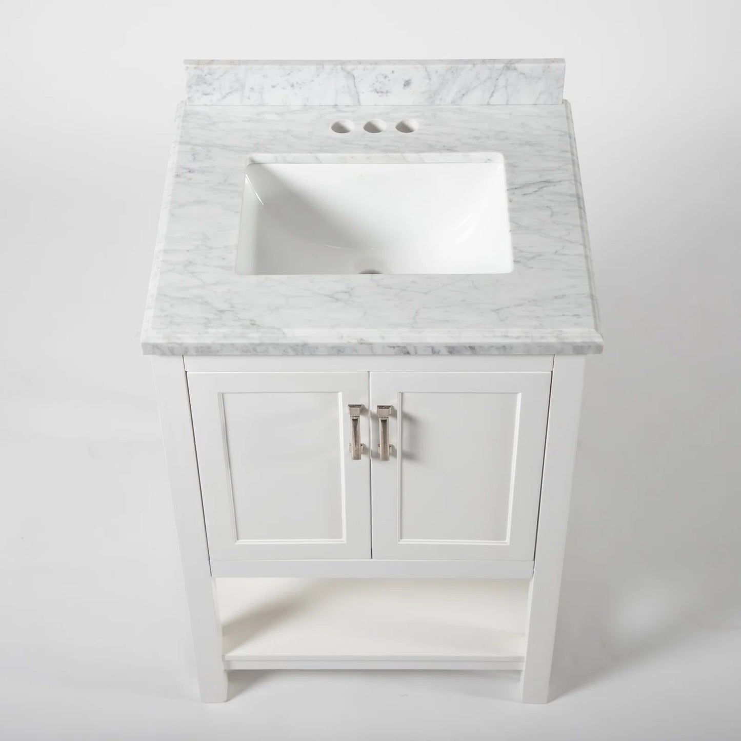 25" Single Sink Bathroom Vanity with Marble Top - White