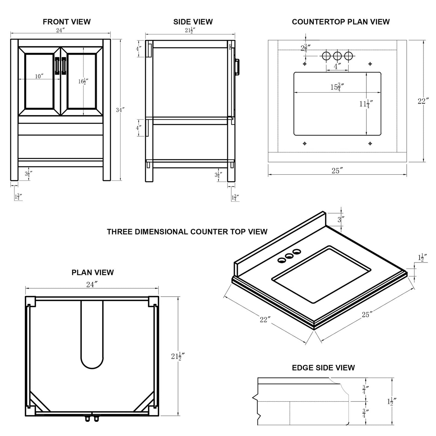 25" Single Sink Bathroom Vanity with Marble Top - White