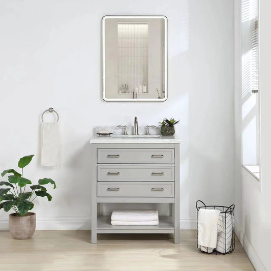 31" Single Sink Bathroom Vanity with Marble Top - Gray