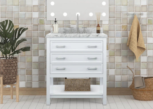 31" Single Sink Bathroom Vanity with Marble Top - White